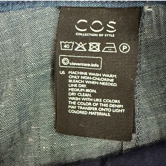 COS Cotton Navy Relaxed Taper Ankle Button Trousers Pants Size 2 Lightweight - Picture 7 of 13